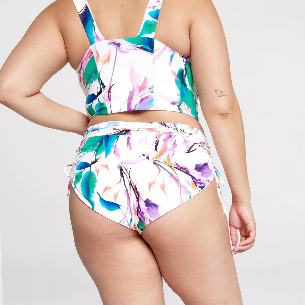NWT CALIA Women's High Waisted Ruched Side Tie Swim Bottoms - Picture 5 of 12